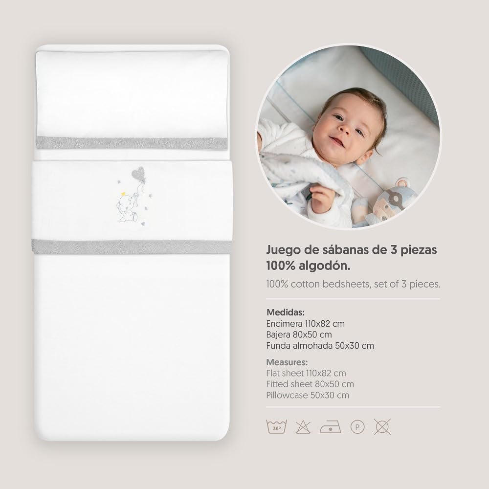 Interbaby - Set di lenzuola per passeggino, 40 x 80 cm, in cotone 100% | lenzuolo per lettino in flanella, caldo | Include lenzuolo con angoli, piano di lavoro e federa per cuscino, ideale per