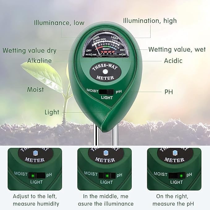 Image of Soil pH Meter 3-in-1 Soil Test Kit | for Moisture, Light & pH | Gardening Tools for Lawn, Farm, Plants & Herbs | Indoor & Outdoor Soil Tester for Agriculture with High Accuracy