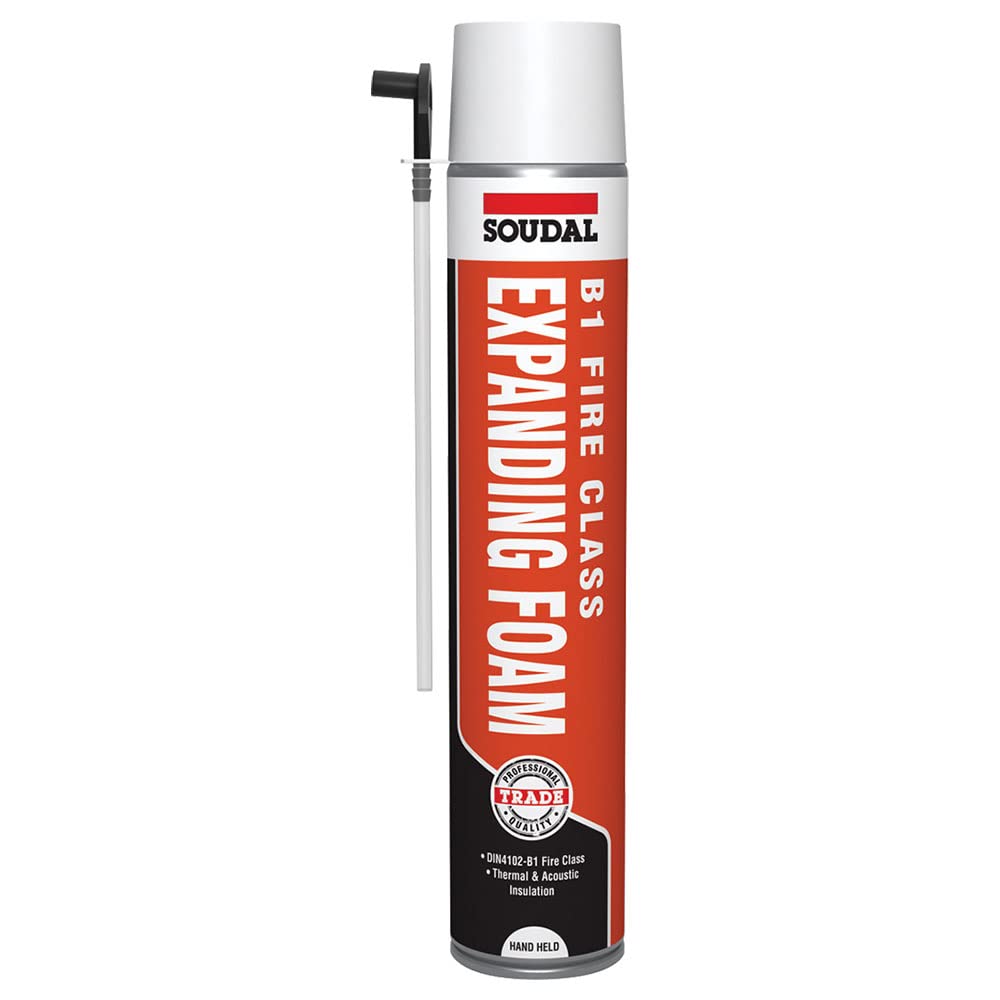 BC Profiles Soudal B1 Fire Class Expanding Foam | Acoustic Hand Held Fire Rated, One Component Expanding Polyurethane Foam Filler - 750ml