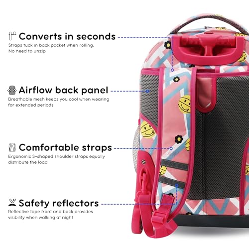 Image of J World Sunrise Kids Rolling Backpack with Wheels for Girls Boys, Roller Bookbag for School, 18 x 13 x 9 Inches, Basketbally