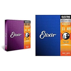 Cordes Elixir® en Phosphore Bronze pour guitare acoustique avec revêtement NANOWEB®, Custom Light (.011-.052) & Cordes Elixir® pour guitare électrique avec revêtement NANOWEB®, Medium (.011-.049) - Les Beatles, Paul McCartney, John Lennon, RIngo Starr, George Harrison