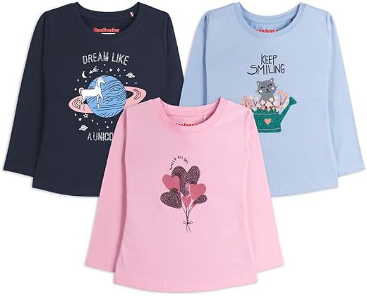 Real Basics Girls Regular Fit Full Sleeves Tshirt (Pack of 3)