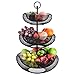 Hengu Frutero de Cocina, 3 Pisos Cesta de Frutas de Metal, para Pan Verduras Frutas Aperitivos, Negro