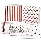 GROSSE MENGE - Insgesamt 100 Stück roségold Papierservietten, aus 5 verschiedenen Mustern(Tupfen, Streifen, Stern, Wellenlinie und kreuzförmig), Jedes Muster enthält 20 Stück Servietten.