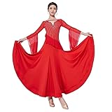 Yhhsgscr Adult Ballroom Big Swing Skirt Women's Waltz Dancewear Social Dance Dresses Flamenco Foxtrot Competition Costume,Red,3XL
