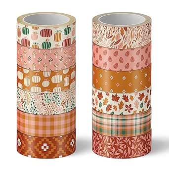 Whaline 12 Rolls Halloween Washi Tape Set - Pink Pumpkin Ghost Floral Pattern 15mm Masking Tape For Crafts