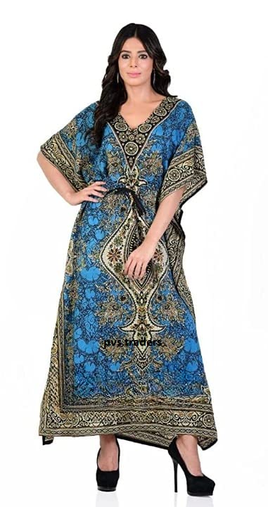 Maxi Kimono Kaftan Tunic Teal Blue Lounge Dresses Suiting Teens to Adult in Regular to Plus Size, One Size-Large3