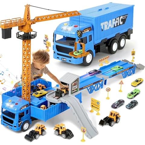 Kids Construction Toys, Construction Truck Toys Set with Ejection Track, Crane, Excavator, Forklift,Bulldozer, Dump Trucks, Alloy Construction Vehicle Toys for 3 4 5 6 7 Years Old Boys Gifts Cover