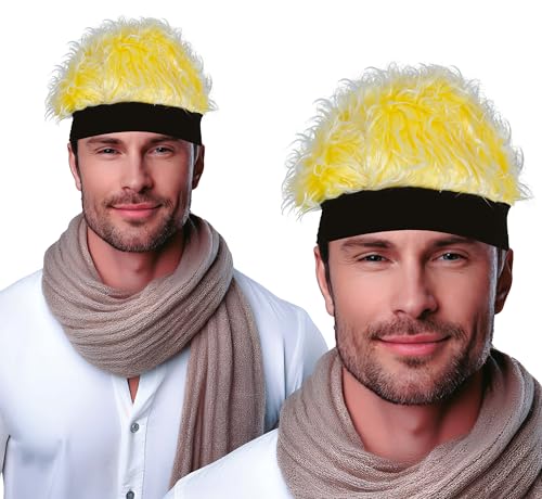 FIESTAS GUIRCA | Peluca Rubia con Cinta (Talla Única) - Accesorio de Disfraz para Fiestas de Disfraces y Carnaval - Ideal para Cosplay, Halloween y Celebraciones - Adulto Unisex - Amarillo Negro