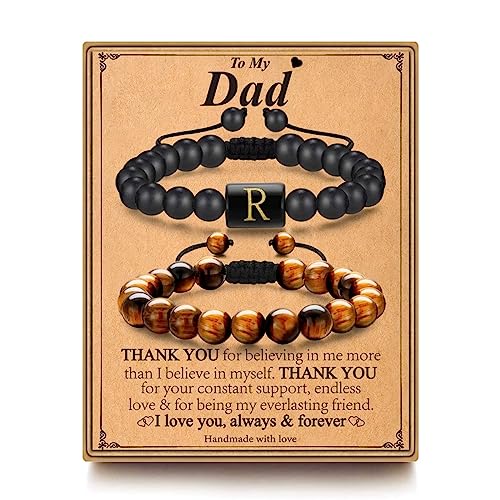 Monozo Fathers Day Gifts For Dad From Daughter, Mens Bracelet Dad Gifts Initial R Beaded Bracelets Birthday Gifts Christmas Valentine Thanksgiving Day Fathers Day Jewelry Gifts For Dad From Daughter #TOP9