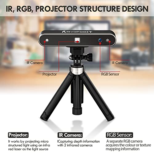 Revopoint 3D Scanner 0.05mm Accuracy POP 2 3D Scanner Binocular Infrared Strip Light 10fps Scan Speed 3D Scanner for 3D Printer for Win 8/Win 10, Mac OS 10.15, iOS 11