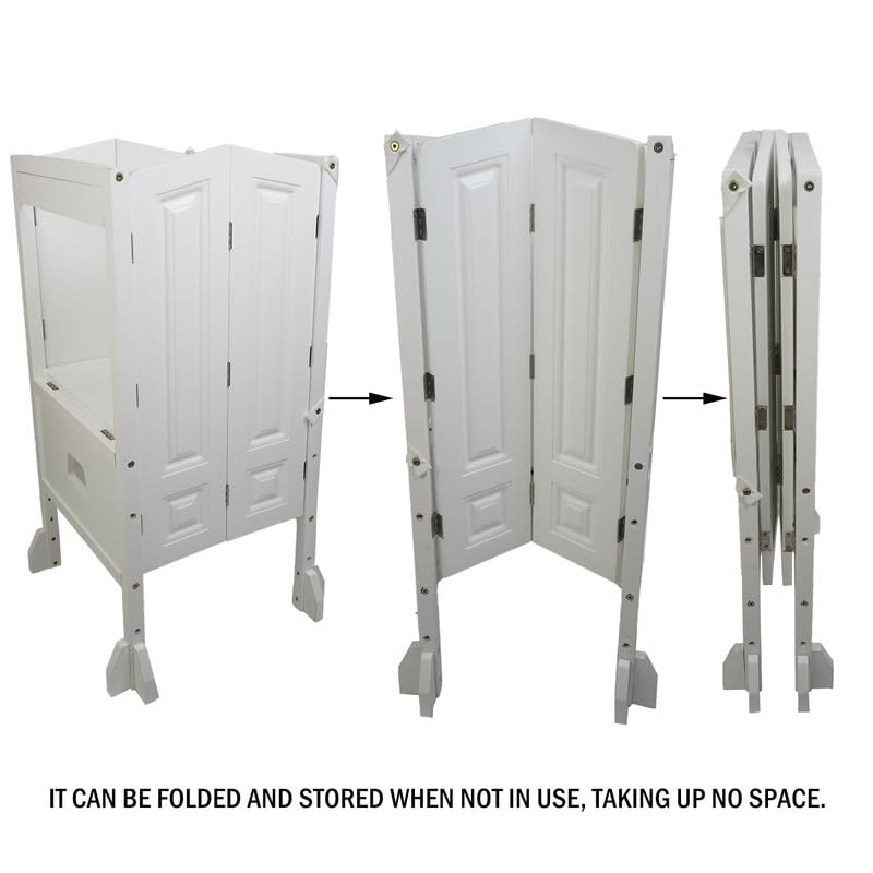 Miniatura 6 de Taburete de cocina para niños con barandilla de seguridad, torre de aprendizaje de madera, 3 plataformas ajustables, antideslizante