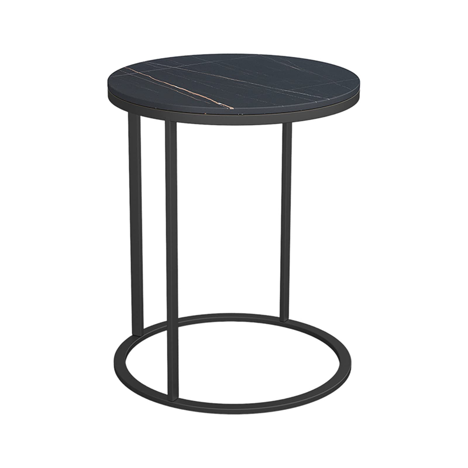 Runder Marmor-Couchtisch, 55 cm hoher Couchtisch, Wohnzimmer, Arbeitszimmer, Ausstellungstisch, Akzent-Sofatisch mit Eisenrahmen, runde Marmortischplatte, D, 45 x 45 x 55 cm, hergestellt in China