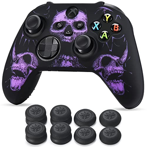 Image of YoRHa Laser Carving Silicone Skin for Xbox Series X /S Controller x 1(Skulls Purple) with Exclusive Thumb Grips x 8