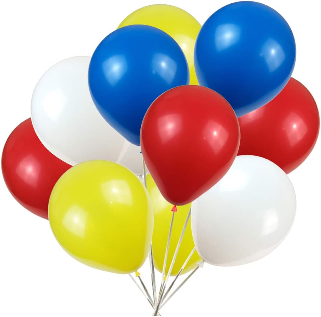 KADBANER White Yellow Red Blue Balloons,100-Pack,12-Inch Latex Balloons