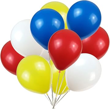 KADBANER White Yellow Red Blue Balloons,100 Pack,12 Inch Latex Balloons