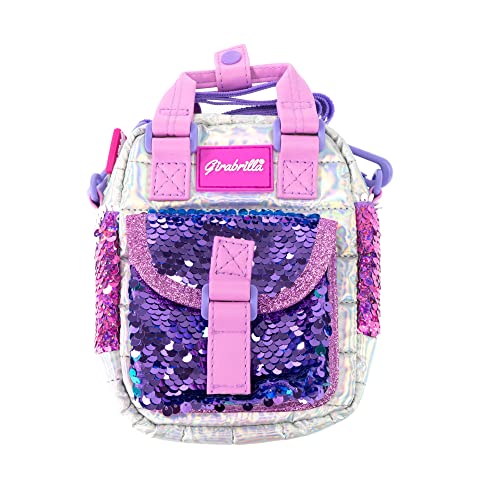 Bolso bandolera para niñas Girabrilla Puffer violeta con lentejuelas reversibles suave