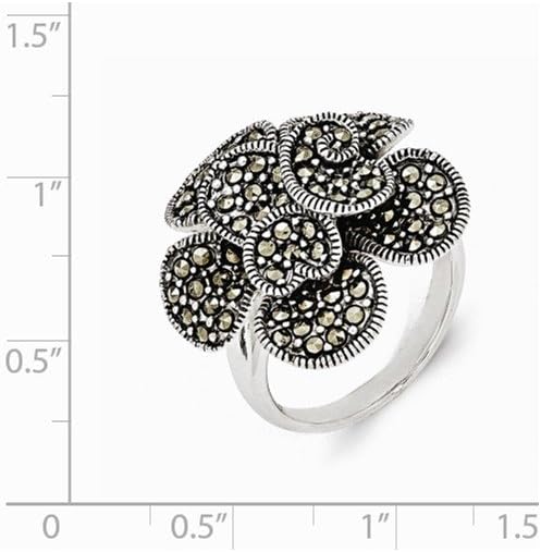 925 Sterling Silver Marcasite Flower Ring - Image 3
