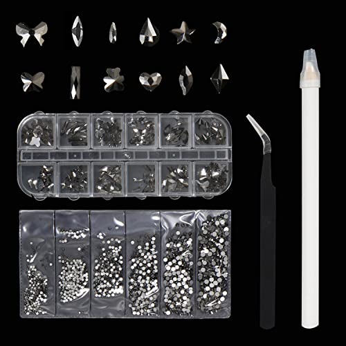 120 Pcs Multi Shapes Nail Rhinestones Nail Accessories Jewels,1728 Pcs Crystal AB Rhinestones for Nail Art DIY Crafts Black Crystal Nail Art Set