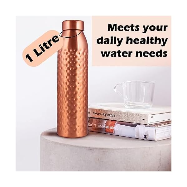NORMAN JR, Copper Water Bottle 1L - Gift Box of 6, Plain 3, Hammered 3, an Ayurvedic vessel made from pure copper - helps you drink more water, with many health benefits - Image 4