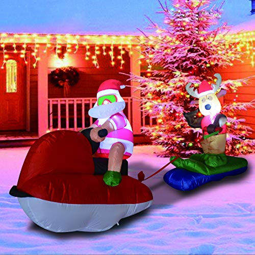 GOOSH Christmas 4 Foot Inflatable Santa Riding on a Jet ski Pulling a Reindeer LED Lights Indoor Outdoor Yard Lawn Decoration - Cute Fun Xmas Holiday Blow Up Party Display