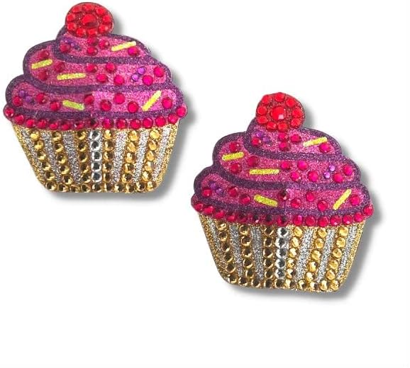 DIDI DELICIOUS Colourful Glitter and Gem Cupcake Pasties, Nipple Covers (2pcs) for Burlesque Rave Festival Pride Carnival Lingerie