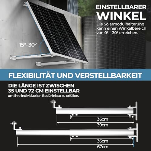 Balkonkraftwerk Solarmodul 2 Paneele SET 15°-30° solarpanel halterung Flachdach Verstelbar Photovoltaik Universal Wand Flachdachmontage for 100W-600W, PV Module Einfache Befestigung