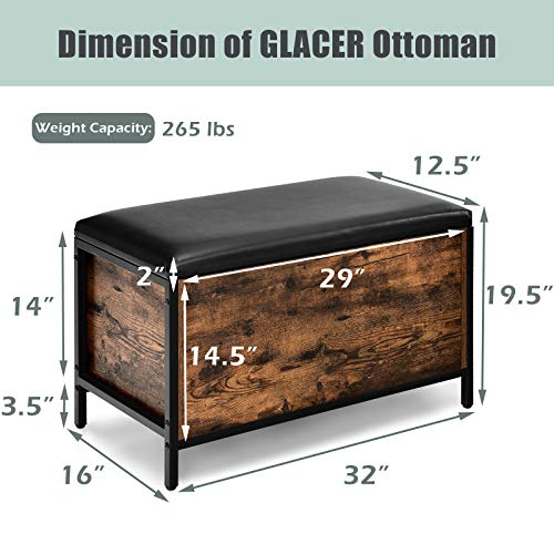 Glacer Entryway Bench With Storage, Industrial Style Storage Chest With Padded Seat, End Of Bed Storage Bench For Bedroom, Living Room Or Entryway, 32 X 16 X 19.5 Inches #TOP2