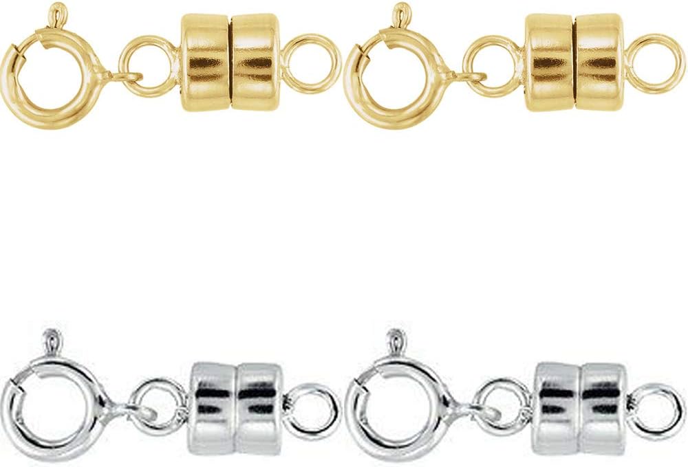 2 - New Solid 14k Yellow Gold and 2 - New Solid .925 Sterling Silver Barrel Magnetic Converter Necklace Clasps