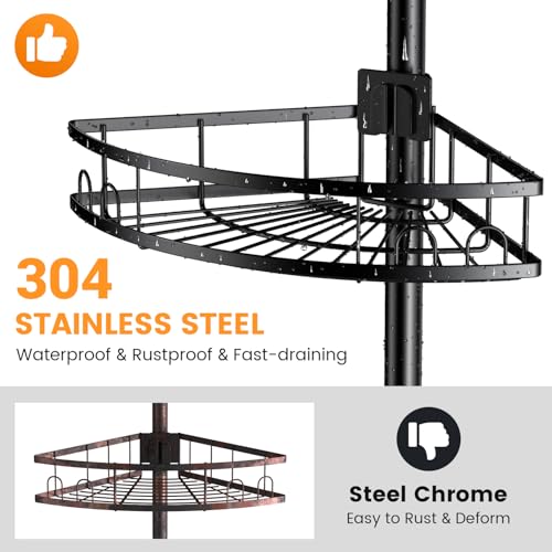 Adjustable Tension Pole Shower Caddy: Rustproof Corner Bathroom Organizer by Foukus - Used condition - Image 2