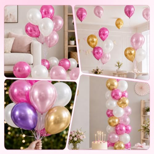 Image of Metallic Pink Balloons, 12 Inch Chrome Light Pink Latex Party Balloons | 30 Pack Pink Metallic Balloons for Birthday, Bridal Shower, Baby Shower, Gender Reveal, Boo Halloween Party Decorations