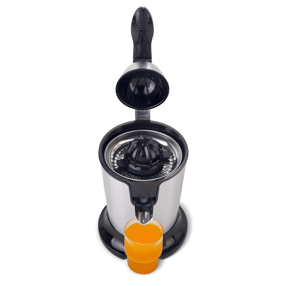 PRIXTON Exprimidor Eléctrico Juicer BIO Potencia 300W Capacidad 270 ml, 2 Conos incluidos, Cuerpo y accesorios en Acero Inoxidable