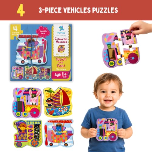 Image of PepPlay Toddler Learning Combo, Stacking and Nesting Cubes + Touch and Feel Vehicles Puzzle, Montessori Educational Toys for 1 to 4 Year Old Kids, Travel, Early Learning Brain Development Gift Set