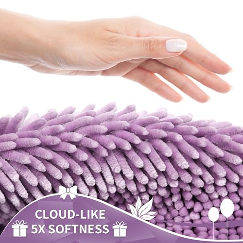 Image of Yimobra Chenille Bathroom Rugs Non Slip, Extra Thick Soft Absorbent Bath Rug 31.5x20 Inch, Machine Washable Quick Dry Bath Mat for Bathroom Floor, Tub and Shower, Home Decor Accessories, Lilac