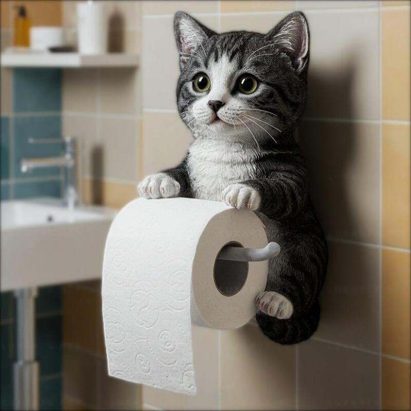 Lustiger Katzen-Toilettenpapierhalter – Freistehend, Schwarze Katze, Aus ABS, Kein Montage Nötig