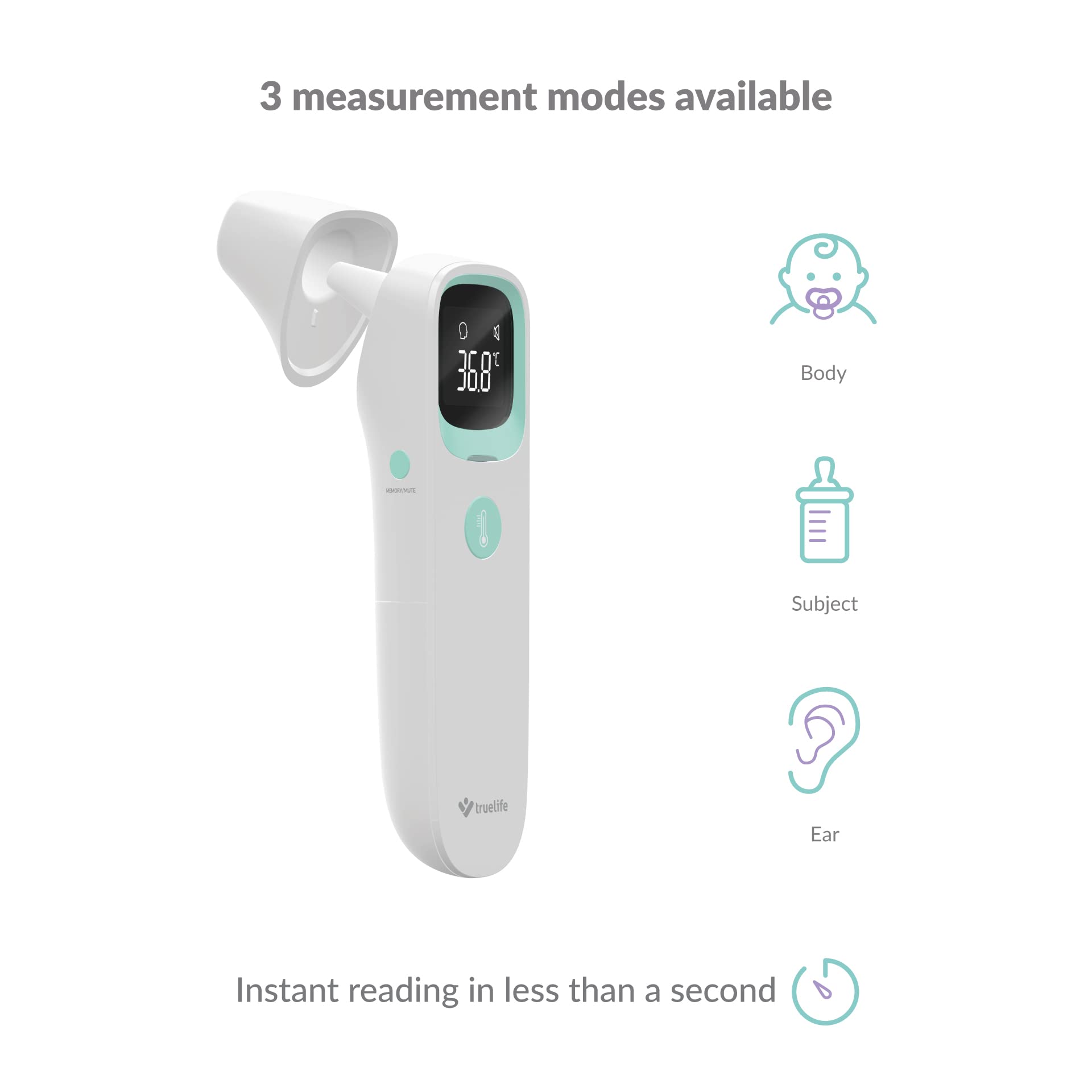 TrueLife Cuidado Q10 BT termómetro de frente y oído con Bluetooth y aplicación termómetro infrarrojo sin contacto para niños y adultos | CE, RoHS, ISO, SUKL aprobado