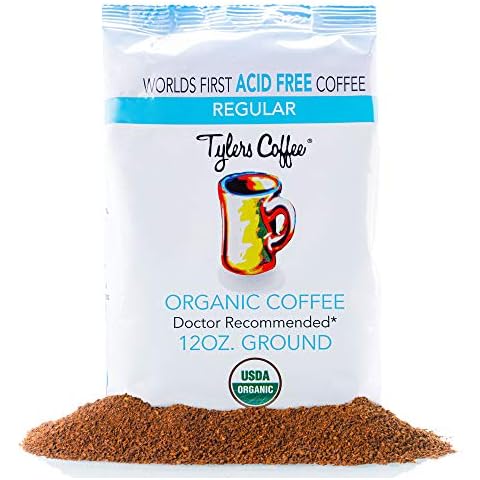 Tyler’s Acid Free Organic Ground Coffee - 100% Arabica Full Flavor - Caffeinated No Bitter Aftertaste - For Acid Free Diets- Natural and Organic Blend for Common GI Issues 12 oz Cover