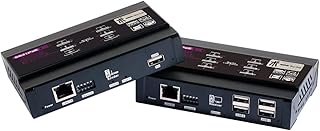 4K HDMI KVM USB Extender Over Single Cat5e/6 up to 100M(328ft), KVM Extender Support 1080P@60Hz, Plug & Play, Keyboard & Mouse Ethernet Network, Lossless-Near Zero Latency, 4 Ports USB2.0