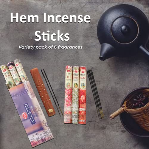 Hem Handcrafted Incense Sticks Gift Set - Rose, Jasmine, Mogra, Tuberose, Lily And Lavender Variety Insence Stick- Set Of 6 Insenses (120 Sticks) (Hem Hexa Lily Floral 1) #TOP5