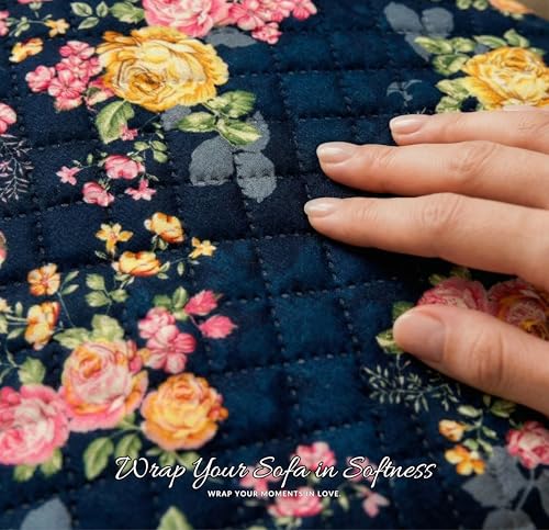 Image of BSB HOME Cotton Sofa Cover Throw with Tassels, Soft Breathable Fabric, Printed Couch Cover for Living Room, Lightweight Furniture Protector (27 x 70 Inches / 69 x 178 cm) (Navy Blue & Floral Pink)