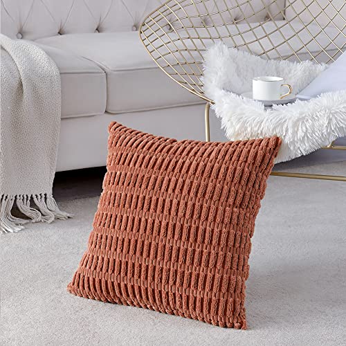 Fancy Homi 2 Packs Rust Decorative Throw Pillow Covers 18X18 Inch For Living Room Couch Bed Sofa, Soft Striped Corduroy Square Cushion Case 45X45 Cm, Terracotta Rustic Farmhouse Boho Home Decor #TOP1