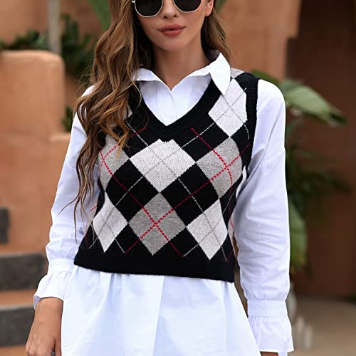 Women's Fashion Cropped Sweater Vest College Style Sleeveless Vest4