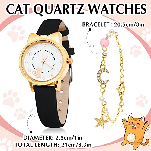 Hicarer TO-HICARER-4431 3 Pieces Kids Watch And Star Bracelet Children Quartz Watches, Including Cute Cat Pattern Watches Leather Quartz Watches 2 Pcs Beaded Chain Bracelets thumb #2