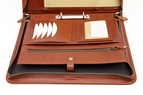 Noda Executive Leather Padfolio 2 Ring Binder Professional Business Portfolio W/Zippered Closure | Resume, Document, Notepad, Tablet, Writing Pad Organizer | Men, Women (Cognac) #TOP1