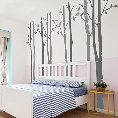 N.sunforest 7.8Ft White Birch Tree Vinyl Wall Decals Nursery Forest Family Tree Wall Stickers Art Decor Murals - Set Of 8 #TOP1