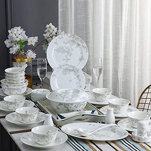 Dreanni Stylish Dinner Set For Restaurant And Home, Ceramics Dinnerware Set With 46/50-Piece, Bowl/Stockpot/Dish/Spoon|Bchina Dinner Sets, Plant Flower Porcelain Combination Set Kitchenware/50Pieces #TOP5