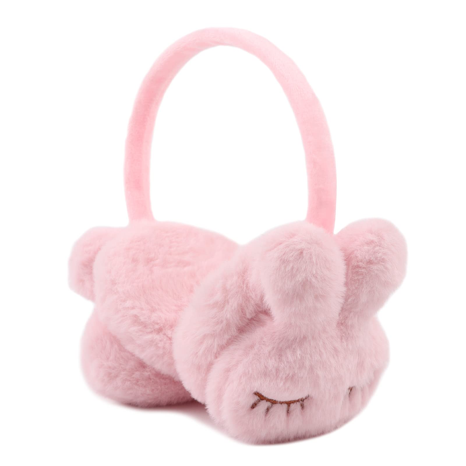 PESAAT Fluffy Ear Muff for Women Plush Earmuffs Kids Winter Earmuffs Girls Boys Cold Weather Ear Warmer Pink Rabbit