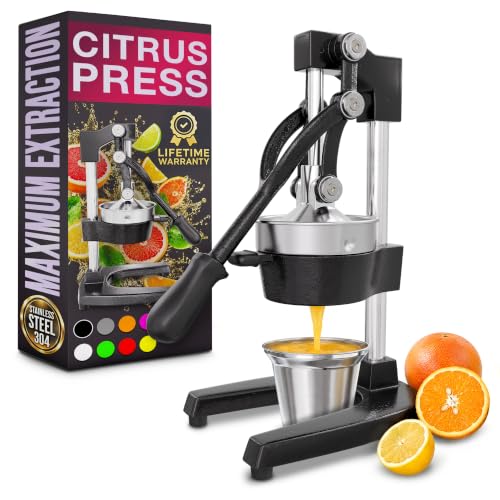 Image of Cast Iron Juicer Hand Press, Heavy-Duty Squeezer - One Pull Extracts Full Juice with No Electricity - Manual Citrus Press Juicer & Orange Squeezer for Lemon, Lime, and Lemonade at Home or Bar (Black)