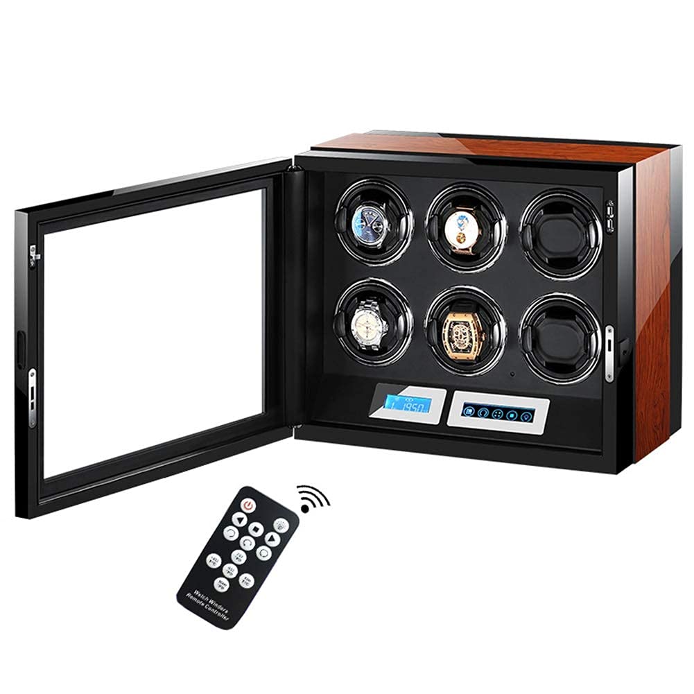 YNIYUJKL Watch Winder Wood For 6 Watches Automatic Watch Box With Quiet Motor And Lcd Display Touch Screen Piano Paint