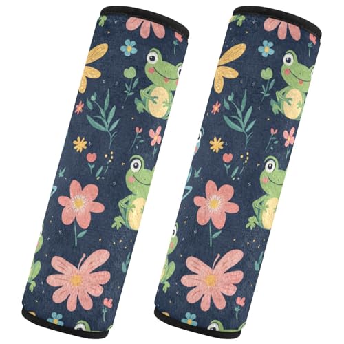 Seat Belt Covers 2 Pack Cartoon Frogs Flowers Car Seat Strap Covers Super Soft Cute Car Seat Neck Cover for Boys Girls Adults Babies M